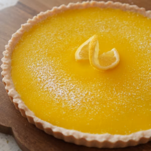 silky vegan lemon tart with bright yellow lemon curd and a crisp tart crust