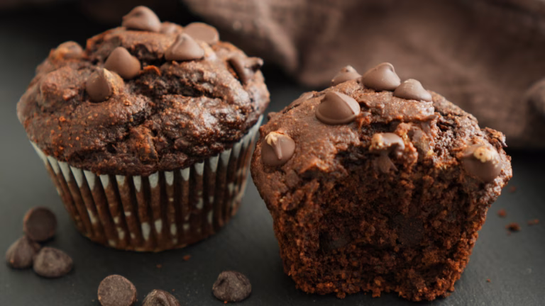 Vegan chocolate banana peanut butter muffins with chocolate chips