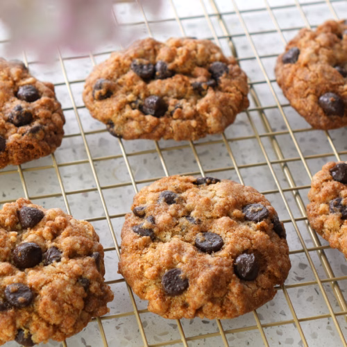 Vegan air fryer chocolate chip cookies with soft centres