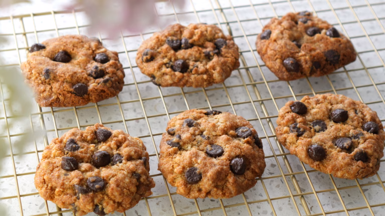 Vegan air fryer chocolate chip cookies with soft centres